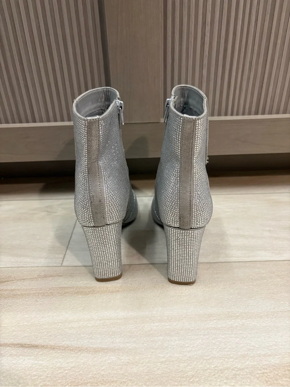 Women's Silver Rhinestone Pointed Ankle Booties